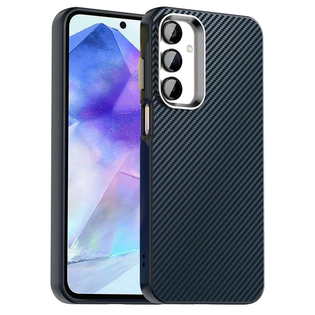 For Samsung Galaxy A35 5G Case Cell Phone Hybrid Back Cover Carbon Fiber Texture - Blue