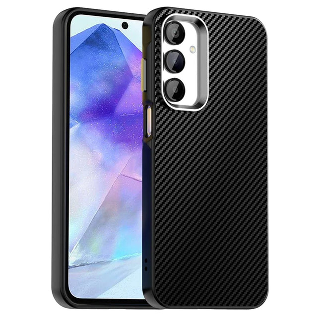 For Samsung Galaxy A55 5G Case Cell Phone Hybrid Back Cover Carbon Fiber Texture - Black