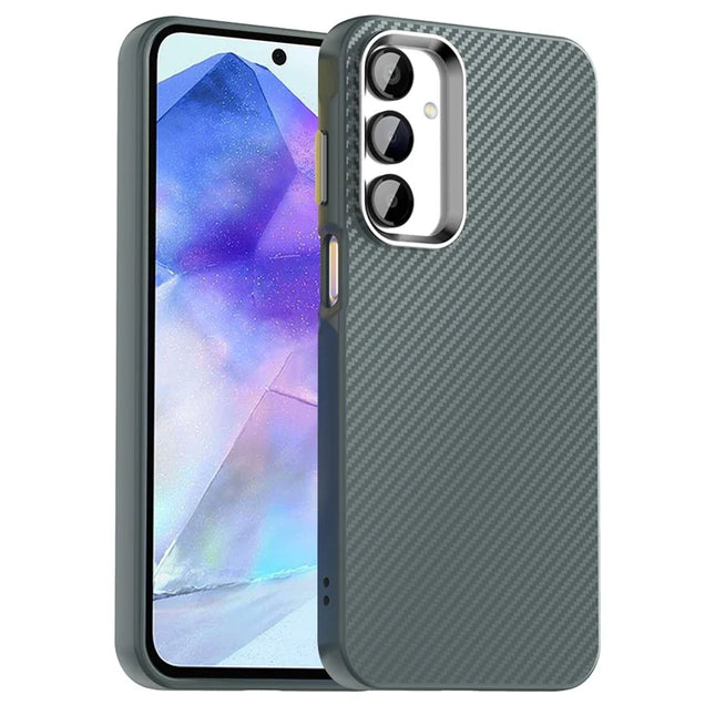 For Samsung Galaxy A55 5G Case Cell Phone Hybrid Back Cover Carbon Fiber Texture - Grey