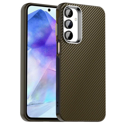 For Samsung Galaxy A55 5G Case Cell Phone Hybrid Back Cover Carbon Fiber Texture - Brown