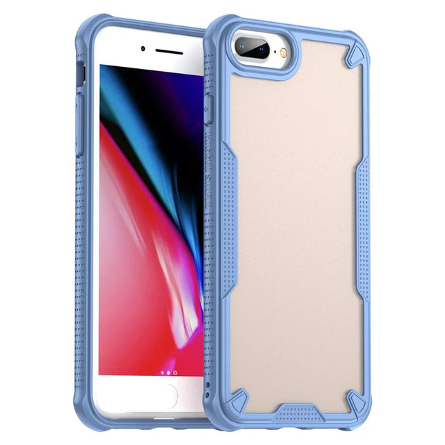 For iPhone 8 Plus / 7 Plus Case PC+TPU Semi-Transparent Frosted Finish Protective Phone Cover - Blue