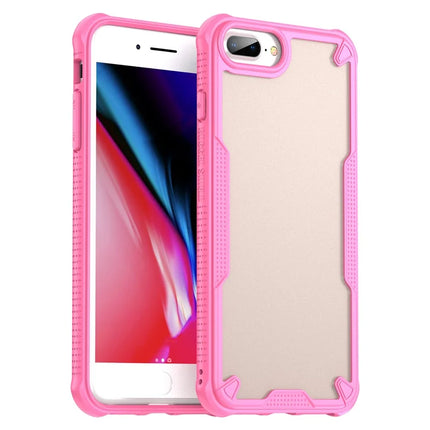 For iPhone 8 Plus / 7 Plus Case PC+TPU Semi-Transparent Frosted Finish Protective Phone Cover - Pink