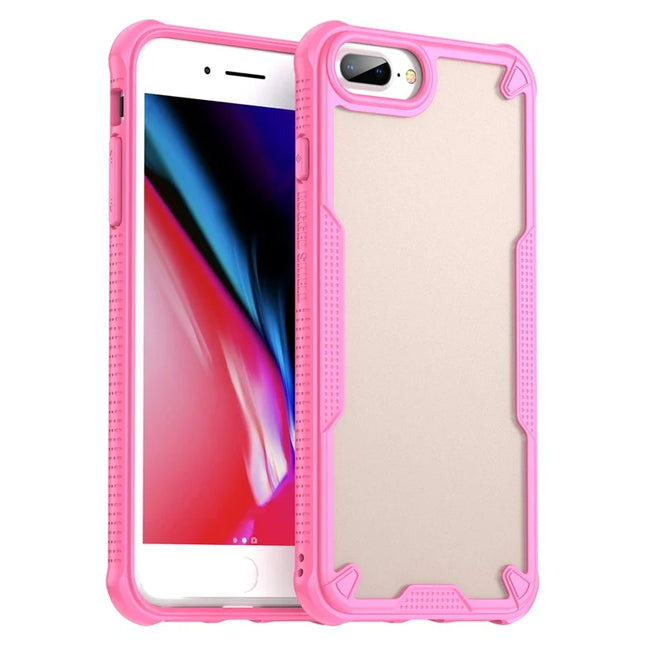 For iPhone 8 Plus / 7 Plus Case PC+TPU Semi-Transparent Frosted Finish Protective Phone Cover - Pink