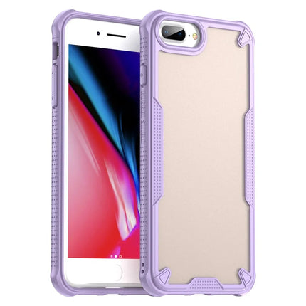 For iPhone 8 Plus / 7 Plus Case PC+TPU Semi-Transparent Frosted Finish Protective Phone Cover - Purple