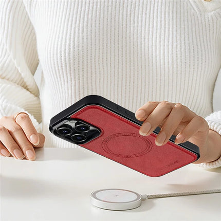 LC.IMEEKE For iPhone 16 Pro Magnetic Case Compatible with MagSafe Leather+TPU Back Cover