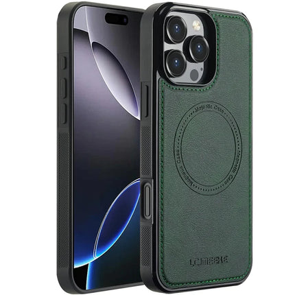 LC.IMEEKE For iPhone 16 Pro Magnetic Case Compatible with MagSafe Leather+TPU Back Cover - Green