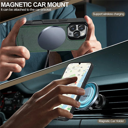 LC.IMEEKE For iPhone 16 Pro Magnetic Case Compatible with MagSafe Leather+TPU Back Cover