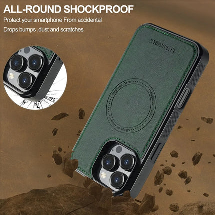 LC.IMEEKE For iPhone 16 Pro Magnetic Case Compatible with MagSafe Leather+TPU Back Cover