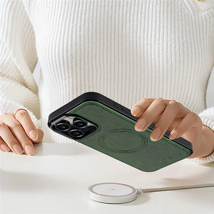 LC.IMEEKE For iPhone 16 Pro Magnetic Case Compatible with MagSafe Leather+TPU Back Cover