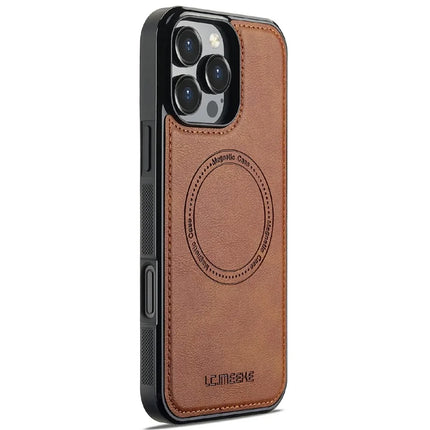 LC.IMEEKE For iPhone 16 Pro Magnetic Case Compatible with MagSafe Leather+TPU Back Cover