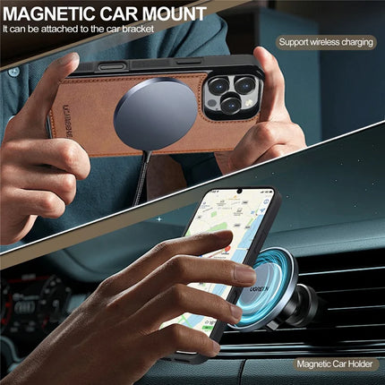 LC.IMEEKE For iPhone 16 Pro Magnetic Case Compatible with MagSafe Leather+TPU Back Cover