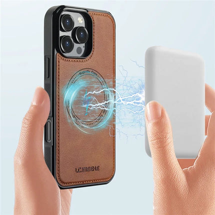 LC.IMEEKE For iPhone 16 Pro Magnetic Case Compatible with MagSafe Leather+TPU Back Cover
