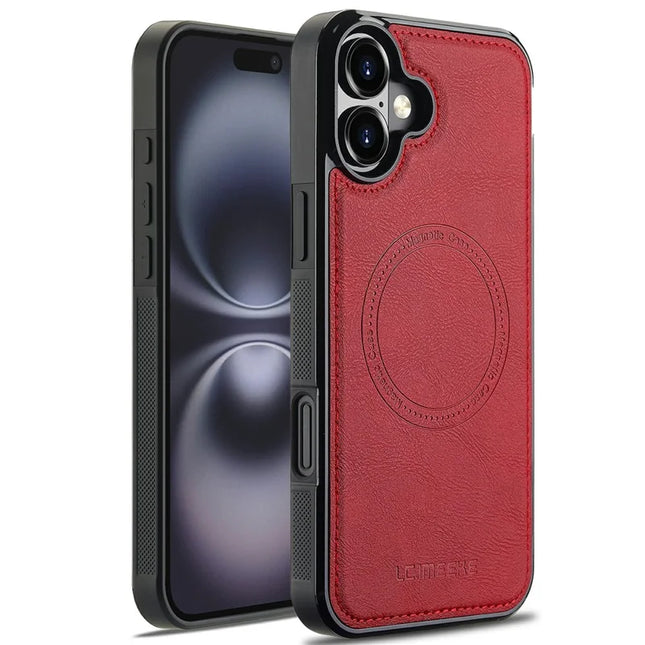 LC.IMEEKE For iPhone 16 Plus Magnetic Case Compatible with MagSafe Leather+TPU Back Cover - Red