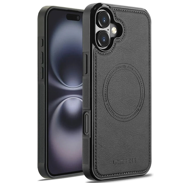LC.IMEEKE For iPhone 16 Plus Magnetic Case Compatible with MagSafe Leather+TPU Back Cover - Black