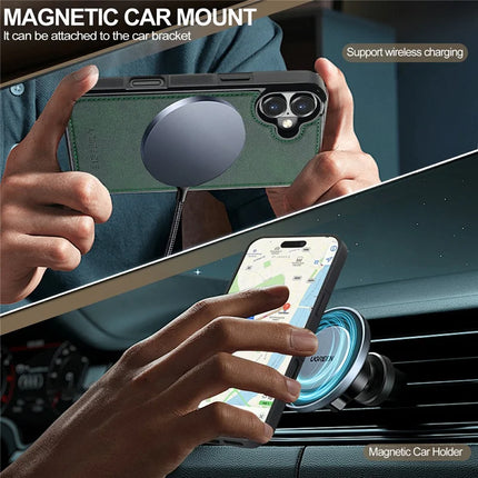 LC.IMEEKE For iPhone 16 Plus Magnetic Case Compatible with MagSafe Leather+TPU Back Cover