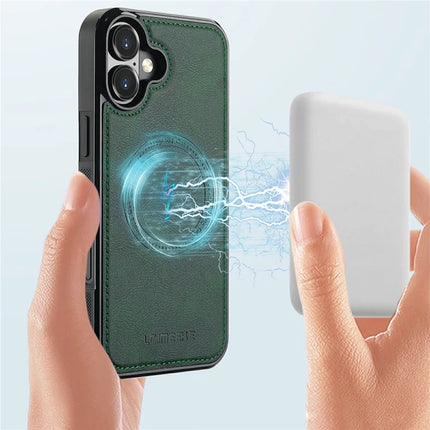 LC.IMEEKE For iPhone 16 Plus Magnetic Case Compatible with MagSafe Leather+TPU Back Cover