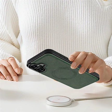 LC.IMEEKE For iPhone 16 Plus Magnetic Case Compatible with MagSafe Leather+TPU Back Cover