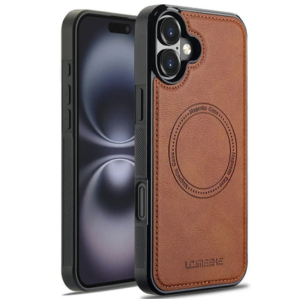 LC.IMEEKE For iPhone 16 Plus Magnetic Case Compatible with MagSafe Leather+TPU Back Cover - Brown
