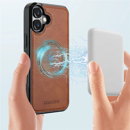 LC.IMEEKE For iPhone 16 Plus Magnetic Case Compatible with MagSafe Leather+TPU Back Cover