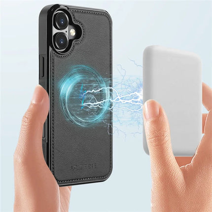 LC.IMEEKE For iPhone 16 Magnetic Case Compatible with MagSafe Leather+TPU Back Cover