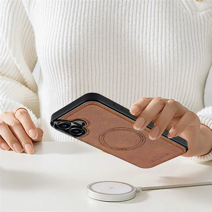 LC.IMEEKE For iPhone 16 Magnetic Case Compatible with MagSafe Leather+TPU Back Cover