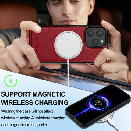 LC.IMEEKE For iPhone 15 Pro Max Magnetic Case Compatible with MagSafe Leather+TPU Back Cover