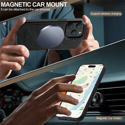 LC.IMEEKE For iPhone 15 Pro Max Magnetic Case Compatible with MagSafe Leather+TPU Back Cover