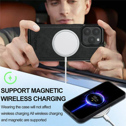 LC.IMEEKE For iPhone 15 Pro Max Magnetic Case Compatible with MagSafe Leather+TPU Back Cover