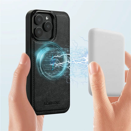 LC.IMEEKE For iPhone 15 Pro Max Magnetic Case Compatible with MagSafe Leather+TPU Back Cover
