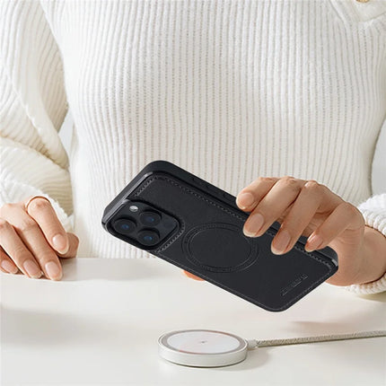 LC.IMEEKE For iPhone 15 Pro Max Magnetic Case Compatible with MagSafe Leather+TPU Back Cover