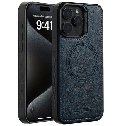 LC.IMEEKE For iPhone 15 Pro Max Magnetic Case Compatible with MagSafe Leather+TPU Back Cover - Blue