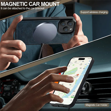 LC.IMEEKE For iPhone 15 Pro Max Magnetic Case Compatible with MagSafe Leather+TPU Back Cover
