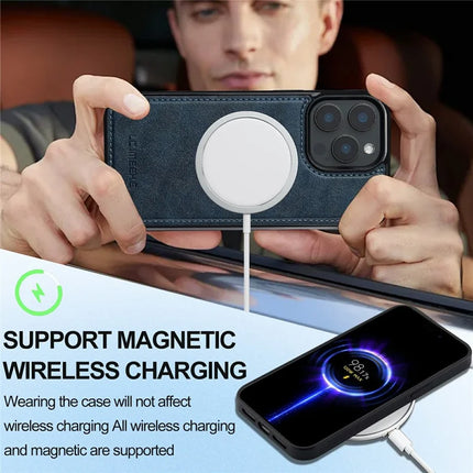 LC.IMEEKE For iPhone 15 Pro Max Magnetic Case Compatible with MagSafe Leather+TPU Back Cover