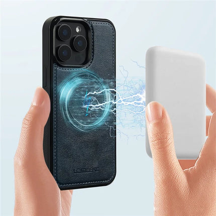 LC.IMEEKE For iPhone 15 Pro Max Magnetic Case Compatible with MagSafe Leather+TPU Back Cover