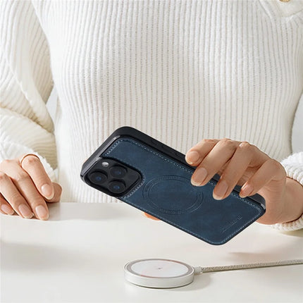 LC.IMEEKE For iPhone 15 Pro Max Magnetic Case Compatible with MagSafe Leather+TPU Back Cover