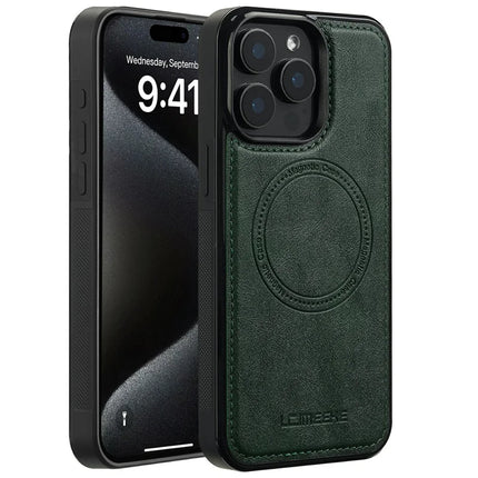 LC.IMEEKE For iPhone 15 Pro Max Magnetic Case Compatible with MagSafe Leather+TPU Back Cover - Green