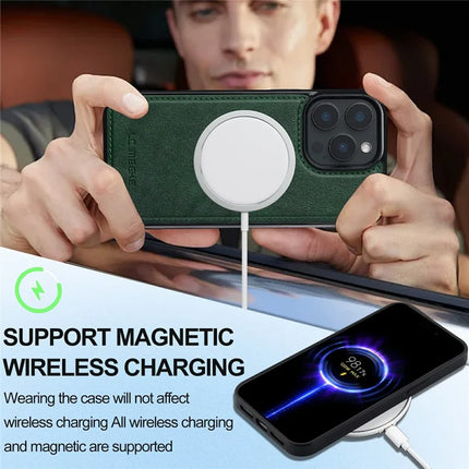 LC.IMEEKE For iPhone 15 Pro Max Magnetic Case Compatible with MagSafe Leather+TPU Back Cover