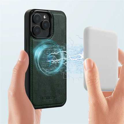 LC.IMEEKE For iPhone 15 Pro Max Magnetic Case Compatible with MagSafe Leather+TPU Back Cover