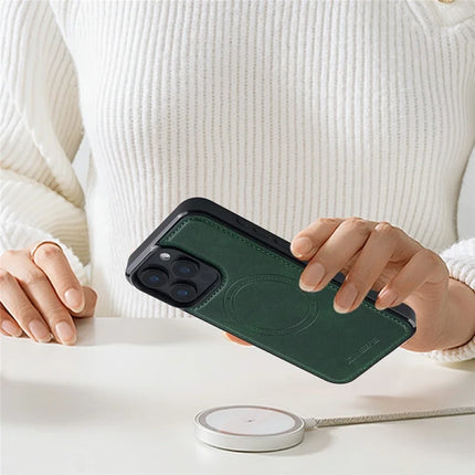 LC.IMEEKE For iPhone 15 Pro Max Magnetic Case Compatible with MagSafe Leather+TPU Back Cover