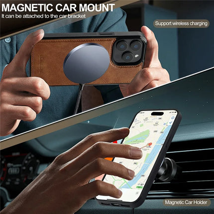 LC.IMEEKE For iPhone 15 Pro Max Magnetic Case Compatible with MagSafe Leather+TPU Back Cover