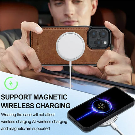 LC.IMEEKE For iPhone 15 Pro Max Magnetic Case Compatible with MagSafe Leather+TPU Back Cover