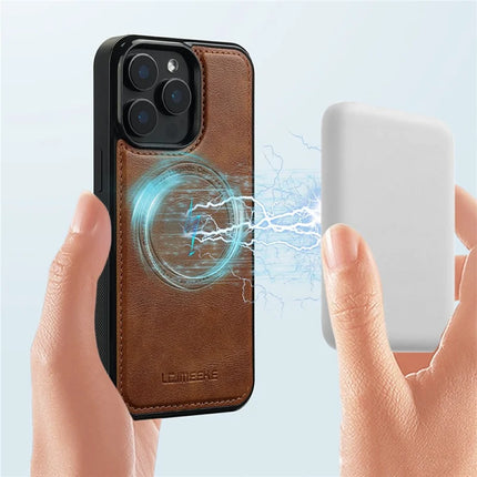 LC.IMEEKE For iPhone 15 Pro Max Magnetic Case Compatible with MagSafe Leather+TPU Back Cover