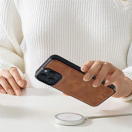 LC.IMEEKE For iPhone 15 Pro Max Magnetic Case Compatible with MagSafe Leather+TPU Back Cover