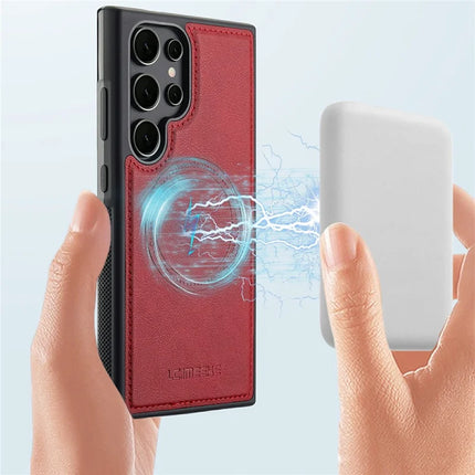LC.IMEEKE For Samsung Galaxy S23 Ultra Magnetic Case Compatible with MagSafe Leather+TPU Back Cover