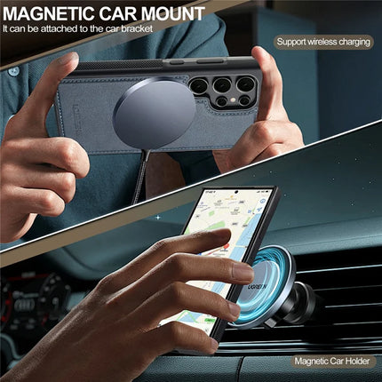 LC.IMEEKE For Samsung Galaxy S23 Ultra Magnetic Case Compatible with MagSafe Leather+TPU Back Cover