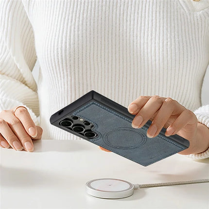 LC.IMEEKE For Samsung Galaxy S23 Ultra Magnetic Case Compatible with MagSafe Leather+TPU Back Cover