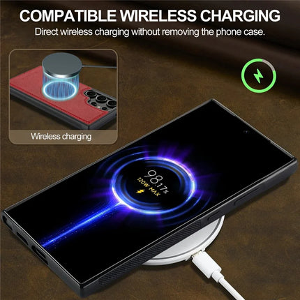 LC.IMEEKE For Samsung Galaxy S22 Ultra 5G Magnetic Case Compatible with MagSafe Leather+TPU Back Cover