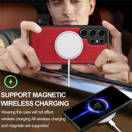 LC.IMEEKE For Samsung Galaxy S22 Ultra 5G Magnetic Case Compatible with MagSafe Leather+TPU Back Cover