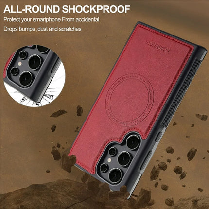 LC.IMEEKE For Samsung Galaxy S22 Ultra 5G Magnetic Case Compatible with MagSafe Leather+TPU Back Cover