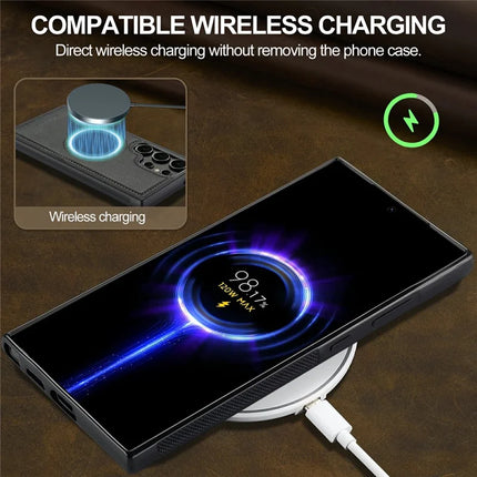LC.IMEEKE For Samsung Galaxy S22 Ultra 5G Magnetic Case Compatible with MagSafe Leather+TPU Back Cover